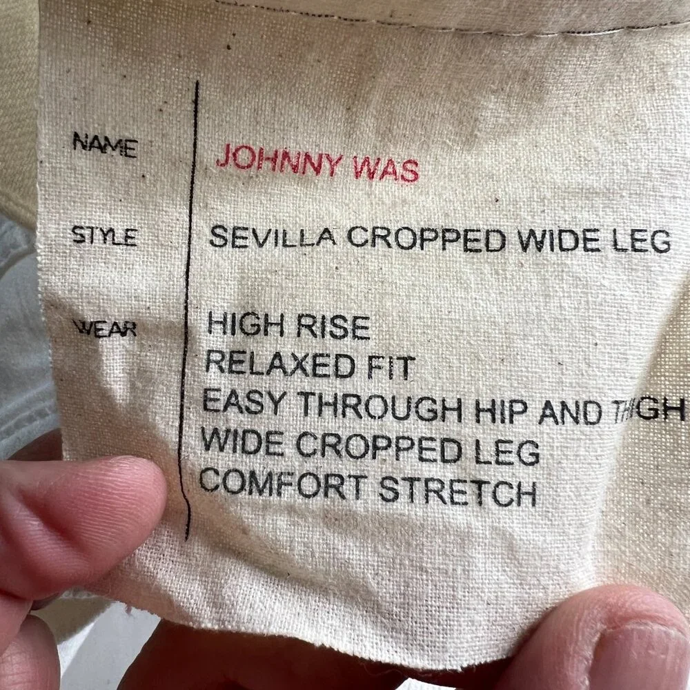 Johnny Was Sevilla Cropped‎ Wide Leg Jean White Cotton Blend Denim Size 26